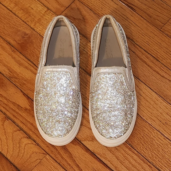 Moata Shoes - Moata Silver Bedazzled Slip On Sneakers